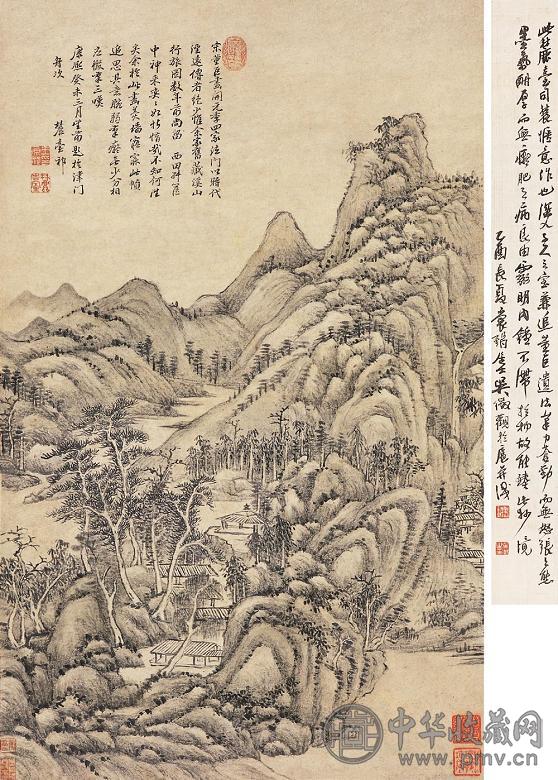 王原祁 1703年作 溪山行旅图 立轴 设色纸本