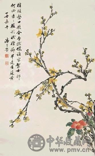 潘曾莹 丁丑(1877)年作 腊梅山茶 立轴 设色纸本