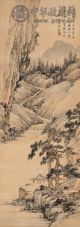 房毅 松亭观瀑图 轴 设色纸本