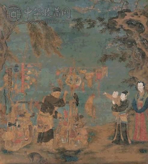 王振鹏 1310年作 货郎图 立轴 设色绢本