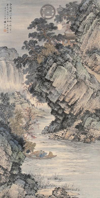 袁松年 1949年作 赤壁怀古 立轴 设色纸本