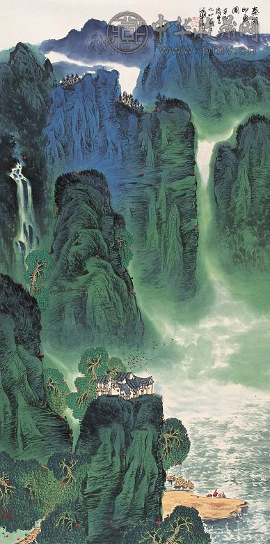 华拓 辛巳(2001年)作 秦岭印象图 立轴 设色纸本