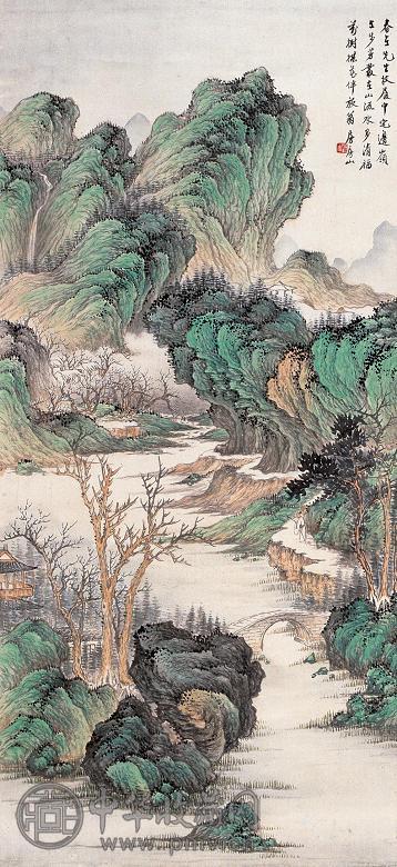 房毅 近现代 游春图 立轴 设色纸本