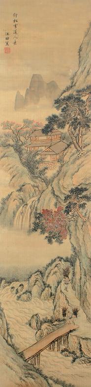 汪昉 清 山水轴 立轴 绢本