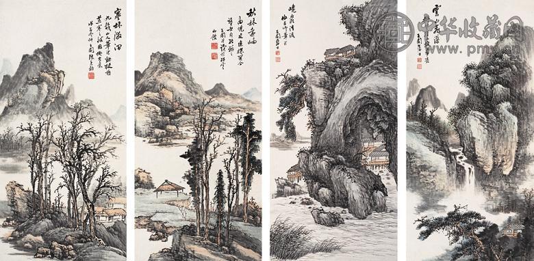 张石园 戊子(1948年) 仿古山水(4幅) 镜心 设色纸本