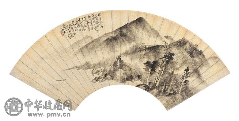 杨柳谷 夏山雨过 扇面 设色纸本