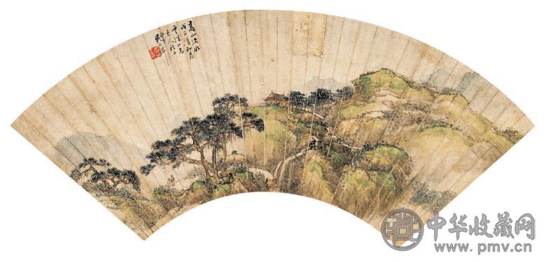 吴石僊 戊子(1888年) 高山流水 扇面 设色纸本