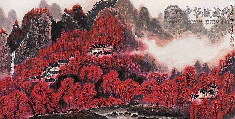 李行简 辛巳(2001年)作 万山红遍 镜心 设色纸本