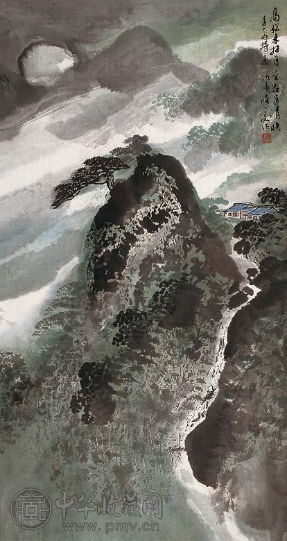 陆一飞 月夜清秋图 片连框 设色纸本