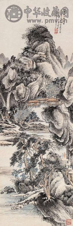 沈绮文 仿黄鹤山樵笔意图 立轴 设色纸本
