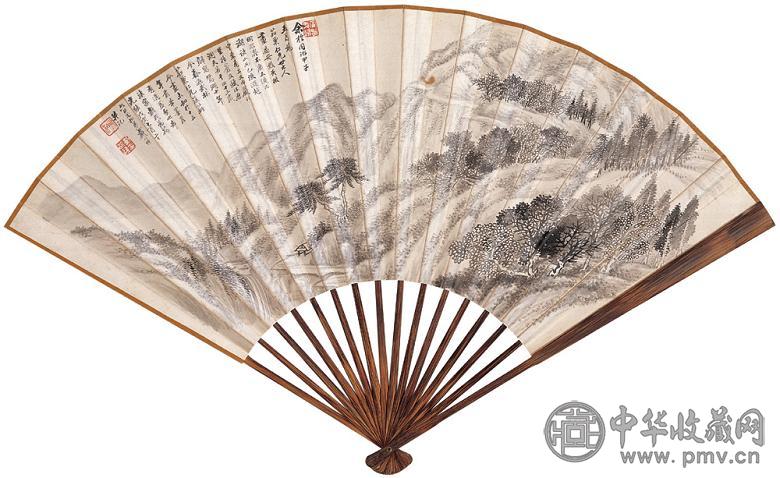 袁瑛(款) 山水 成扇 设色纸本