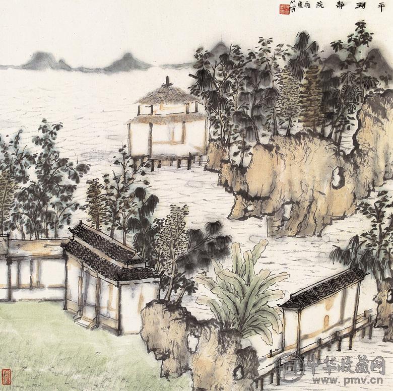 何加林 平湖静院 镜心 设色纸本