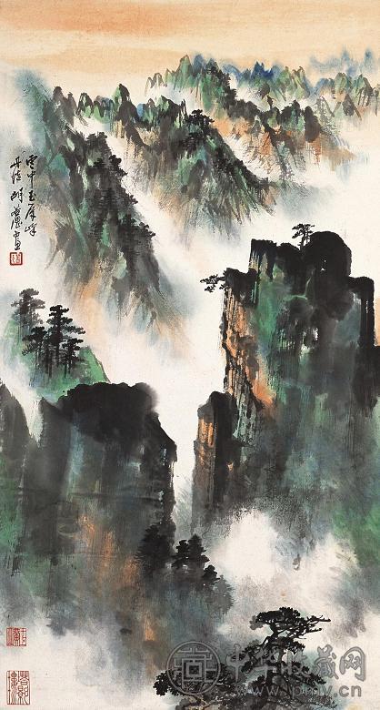 胡若思 黄山玉屏峰 立轴 设色纸本