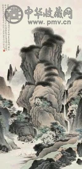 杨石郎 1940年作 溪山待渡图 立轴 设色纸本