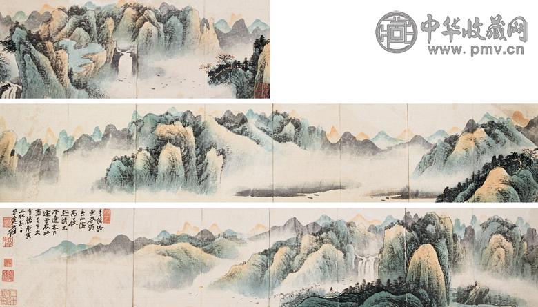 张大千 庚寅(1950年)作 山水通景 册页 设色纸本