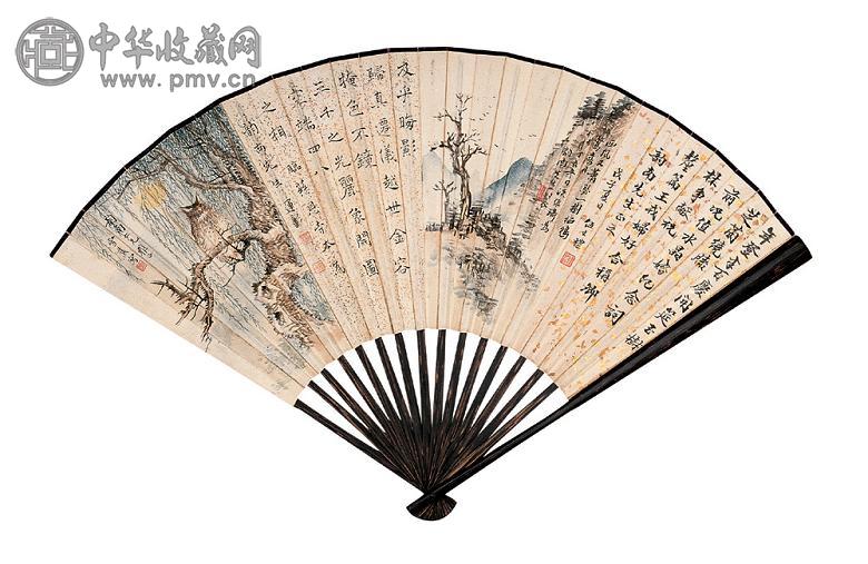 陈运彰 吴野洲等 集锦图 成扇 设色纸本