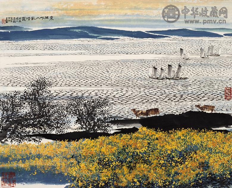 郑百重 2006年作 东方吹水乱晴霞 镜心 设色纸本