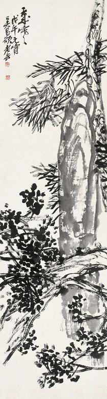 吴昌硕 1918年作 岁寒图 立轴 水墨纸本