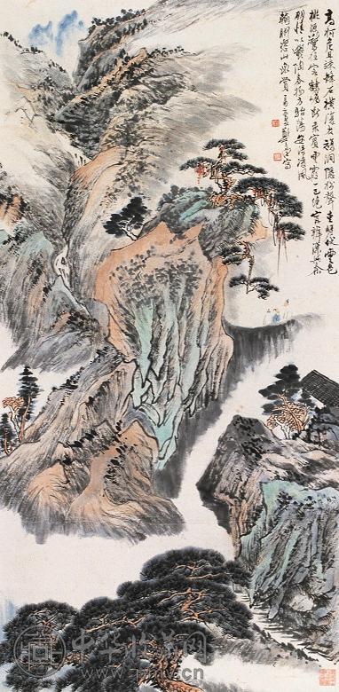 郑午昌 1945年作 涧隐松声图 立轴 设色纸本