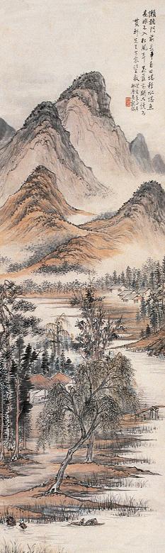 吴观岱 1923年作 山水 立轴 设色纸本