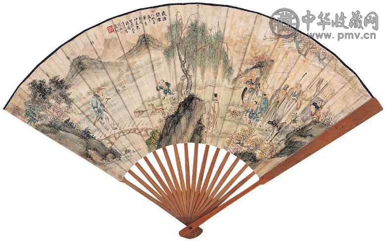 李沅 桃源问津 成扇 设色纸本