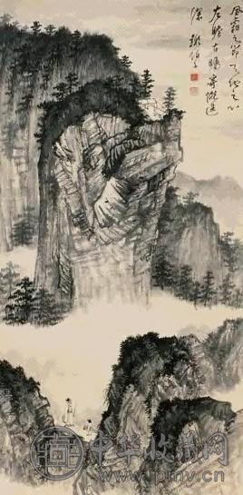 谢伯子 观瀑图 中堂 设色纸本