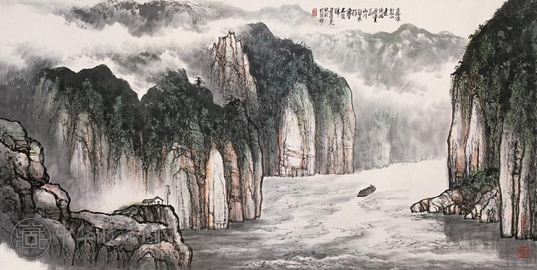 黄纯尧 甲戌(1994年)作 快船逐云飞 镜心 设色纸本