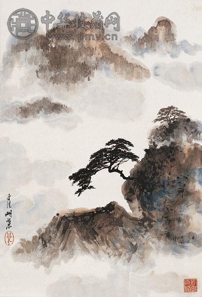 胡若思 青松云山图 立轴 设色纸本