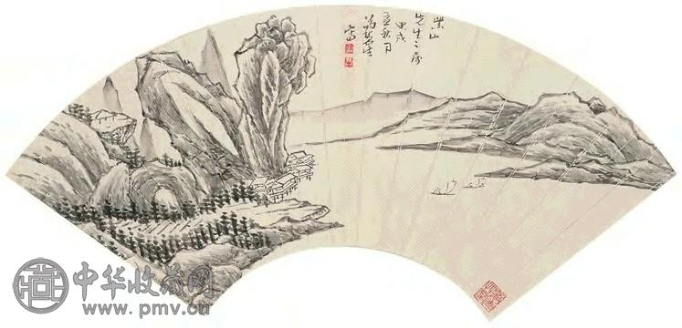 荀慧生 1934年作 秋江舟渡 扇面 水墨纸本