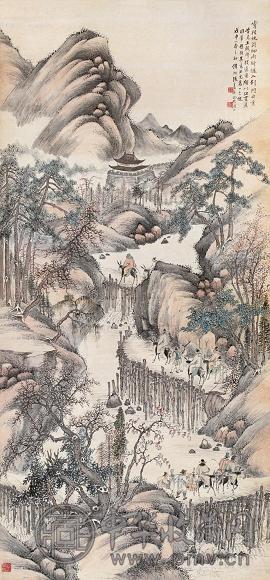 张震 1848年作 秋山旅归图 立轴 设色纸本