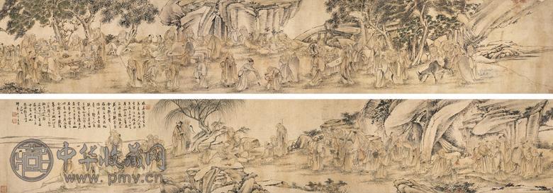 张少伯 1850年作 百老图 立轴 蜡笺