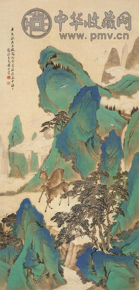 黄山寿 壬寅1902年作 青峯苍翠 立轴 设色绢本