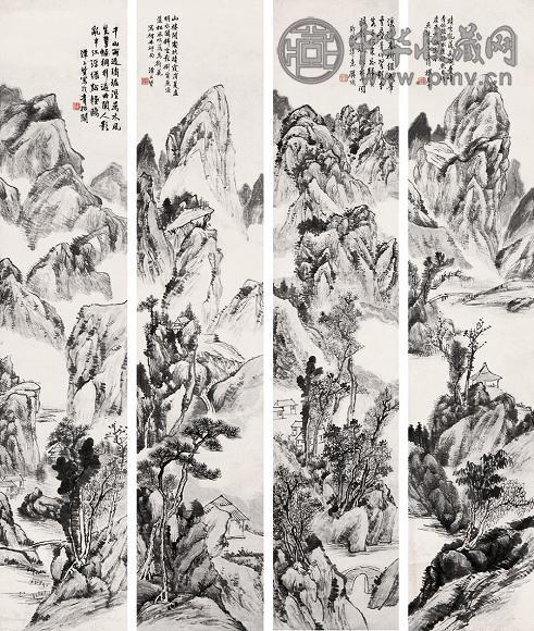 黄宾虹四时山水条屏水墨纸本收藏资讯|艺术家|书画家|书画名人|书法家