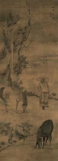 赵雍 人马图 轴 绢本