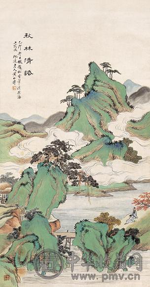 黄山寿 乙卯(1915年)作 秋林清话 立轴 设色纸本