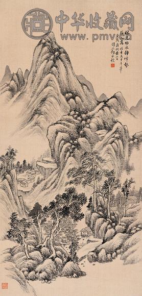 何维朴 庚戌(1910年)作 临董其昌山水 立轴 水墨绢本