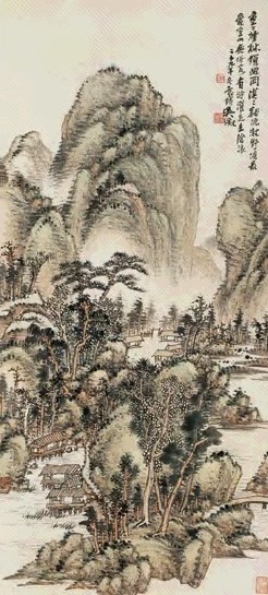 吴徵 1930年作 烟林野塘图 立轴 设色纸本