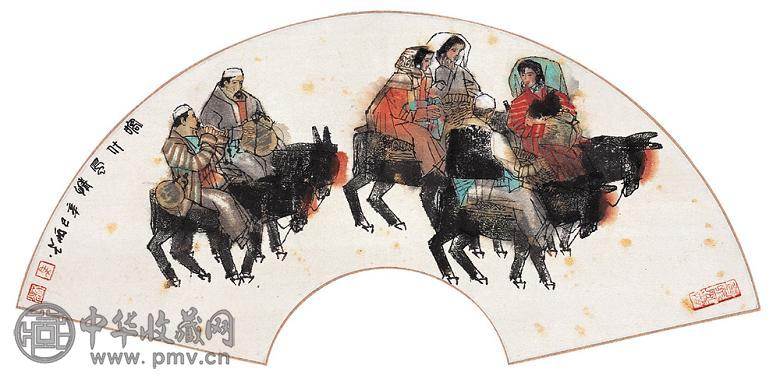 马西光 2001年作 喀什风情 扇面 设色纸本