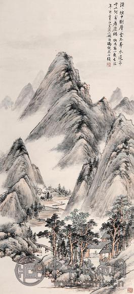 冯超然 1921年作 层层云外峰 立轴 设色纸本