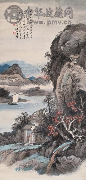 汪琨 1946年作 秋林柴扉图 立轴 设色纸本