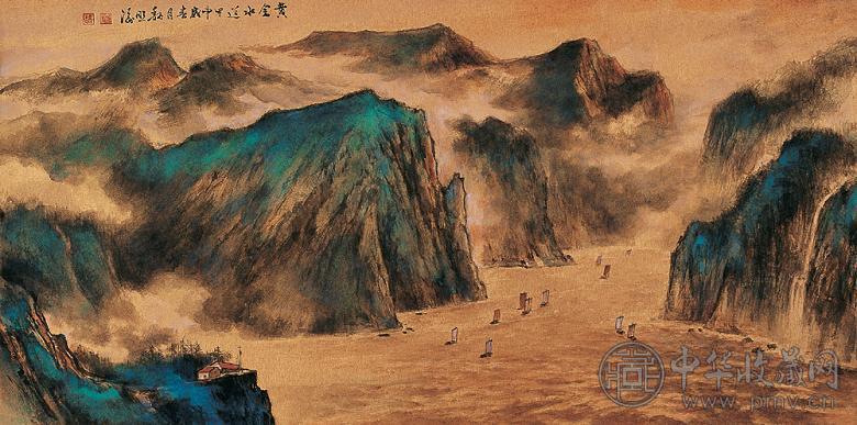 魏照涛 甲申(2004年)作 黄金水道 镜心 设色金笺