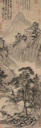 吴镇 峦光送爽图 轴 纸本水墨