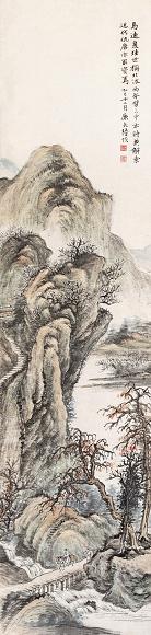 陆恢 1905年作 春山行旅图 立轴 设色纸本