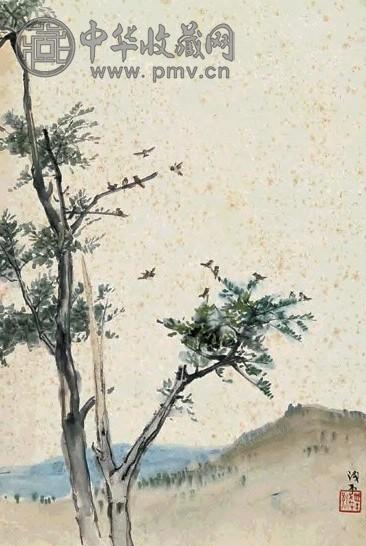 叶浅予 小雀归巢图 镜心 设色纸本