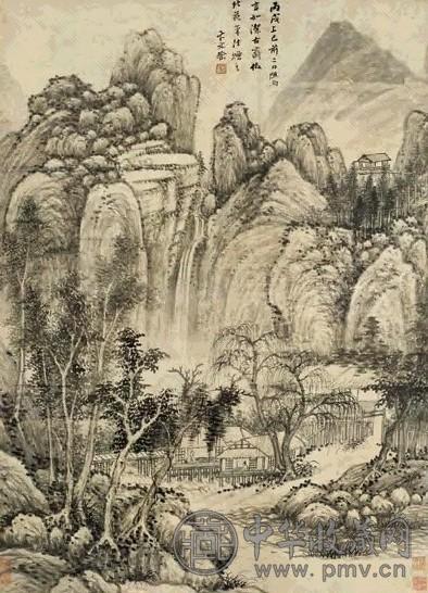 卞文瑜 1706年作 仿北苑山水 立轴 水墨纸本