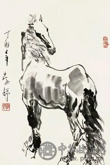 刘勃舒 丁卯(1987年)作 骏马图 立轴 水墨纸本