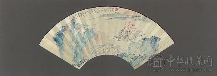 溥儒 乙酉(1945年)作 浦溆炊烟 扇面 设色纸本