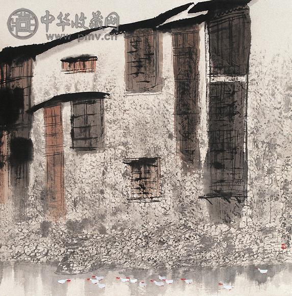 赵准旺 运河岸边图 立轴 设色纸本