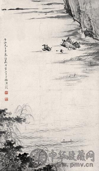 陈少梅 1938年作 赤壁泛舟 镜心 水墨纸本