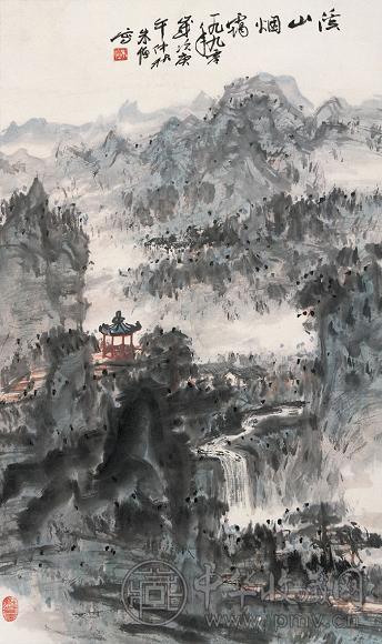 朱恒 溪山烟霭 立轴 纸本